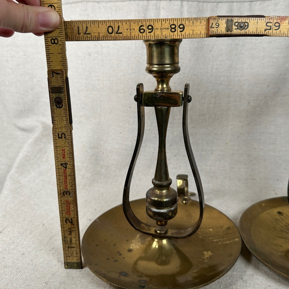 Vintage Brass Gimbal Ship Candlesticks Set of 2 Nautical Taper Candle Holders - Picture 4 of 10